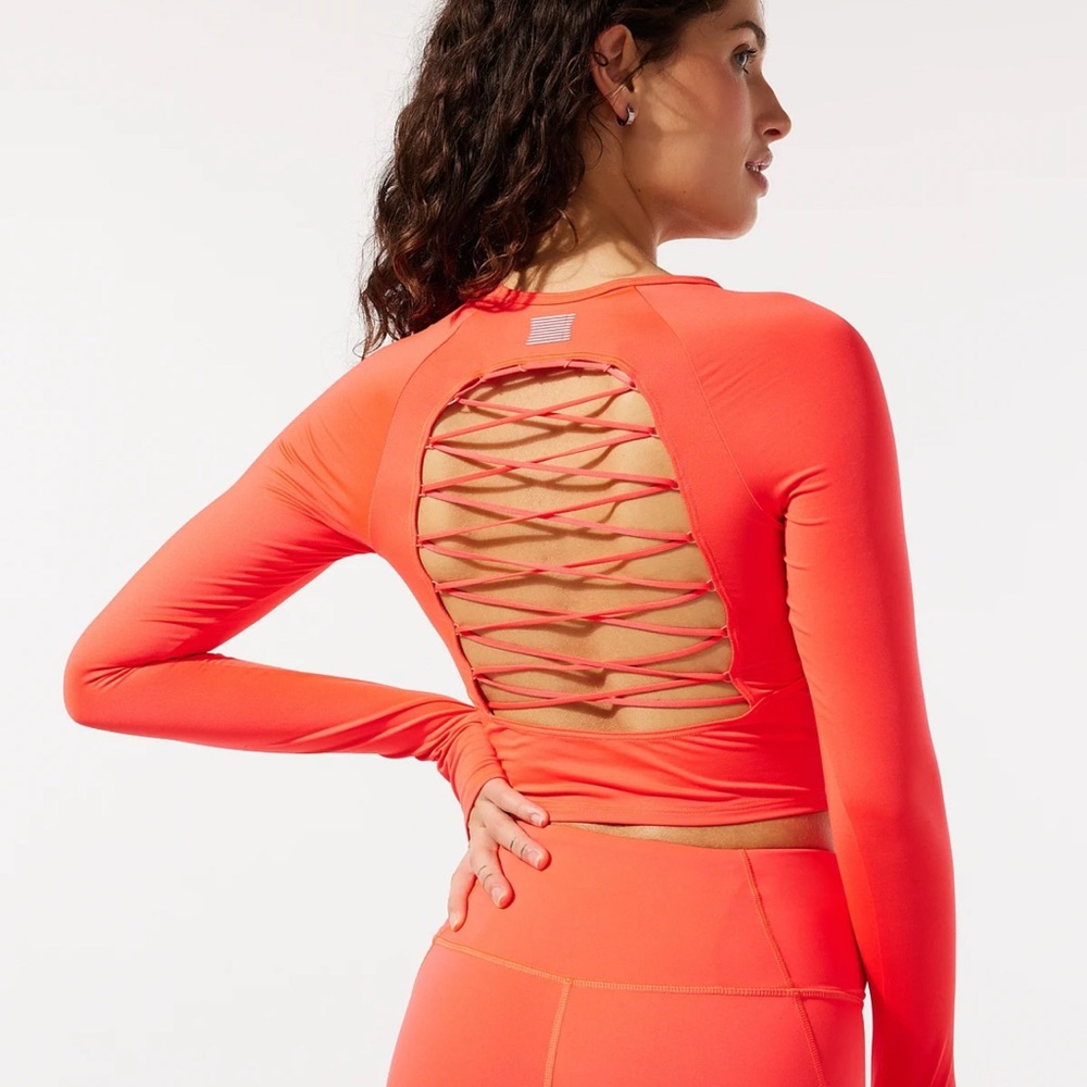 Fenty X  Orange Long Sleeve Top with Lace-Up Back